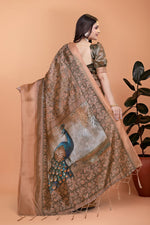 image, Bronze & Olive Green Soft Silk Saree with Majestic Peacock Pallu