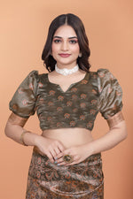 image, Bronze & Olive Green Soft Silk Saree with Majestic Peacock Pallu