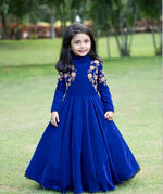 image, Royal Blue Velvet Embroidered Gown for Girls