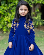 image, Royal Blue Velvet Embroidered Gown for Girls