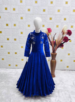 image, Royal Blue Velvet Embroidered Gown for Girls