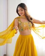 image, Mustard Yellow Flared Lehenga Choli with Embroidered Designer Blouse & Dupatta