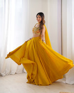 image, Mustard Yellow Flared Lehenga Choli with Embroidered Designer Blouse & Dupatta