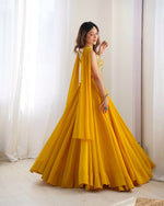 image, Mustard Yellow Flared Lehenga Choli with Embroidered Designer Blouse & Dupatta