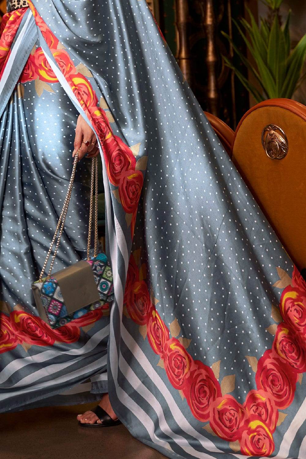 Lava Grey Satin Silk Saree