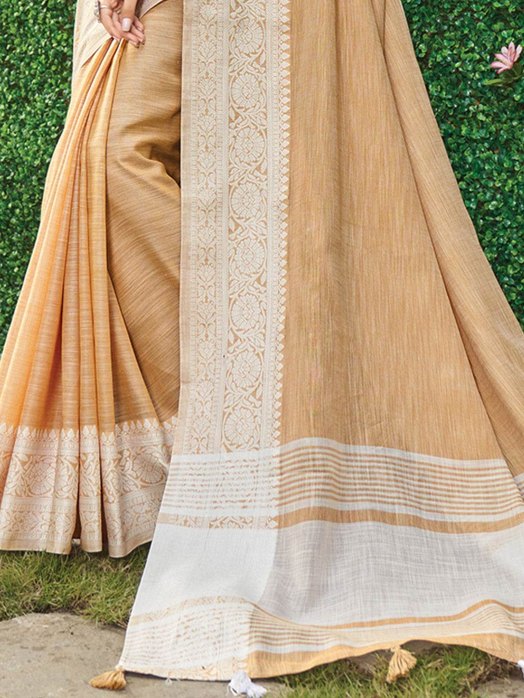 Beige Linen Saree