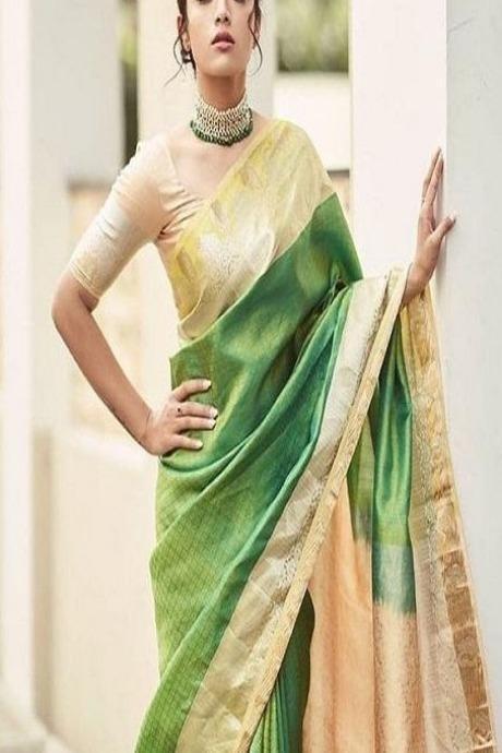 AdmiraBle Digital Printed Designer Green Saree Online