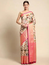 Pure Organza Pink Colour Floral Print Saree