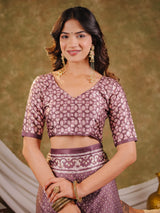 Dusty Mauve Pure Chinnon Ajrakh Printed Saree with Tassel Edges, Traditional Ethnic Print & Matching Blouse Piece