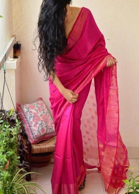 Yummy Pink Colored Soft Cotton Silk Saree B512