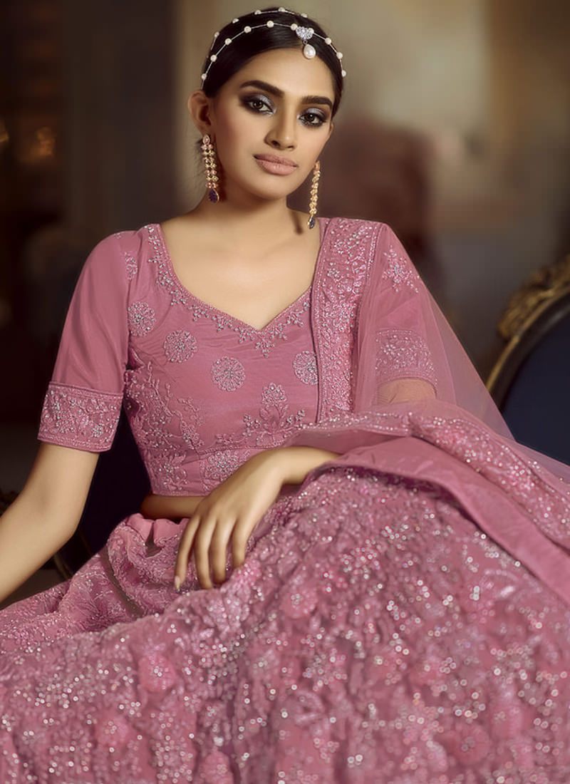 Marvelous Pink Dori Zarkan Work Soft Net Lehenga Choli