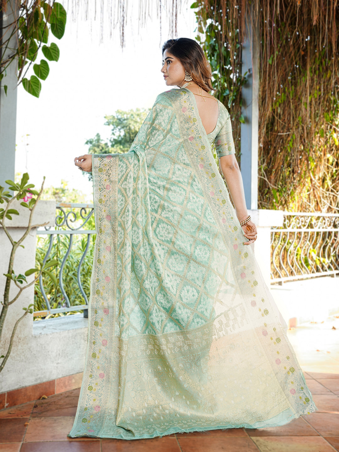 Sky Organza Zari Woven Patola Saree