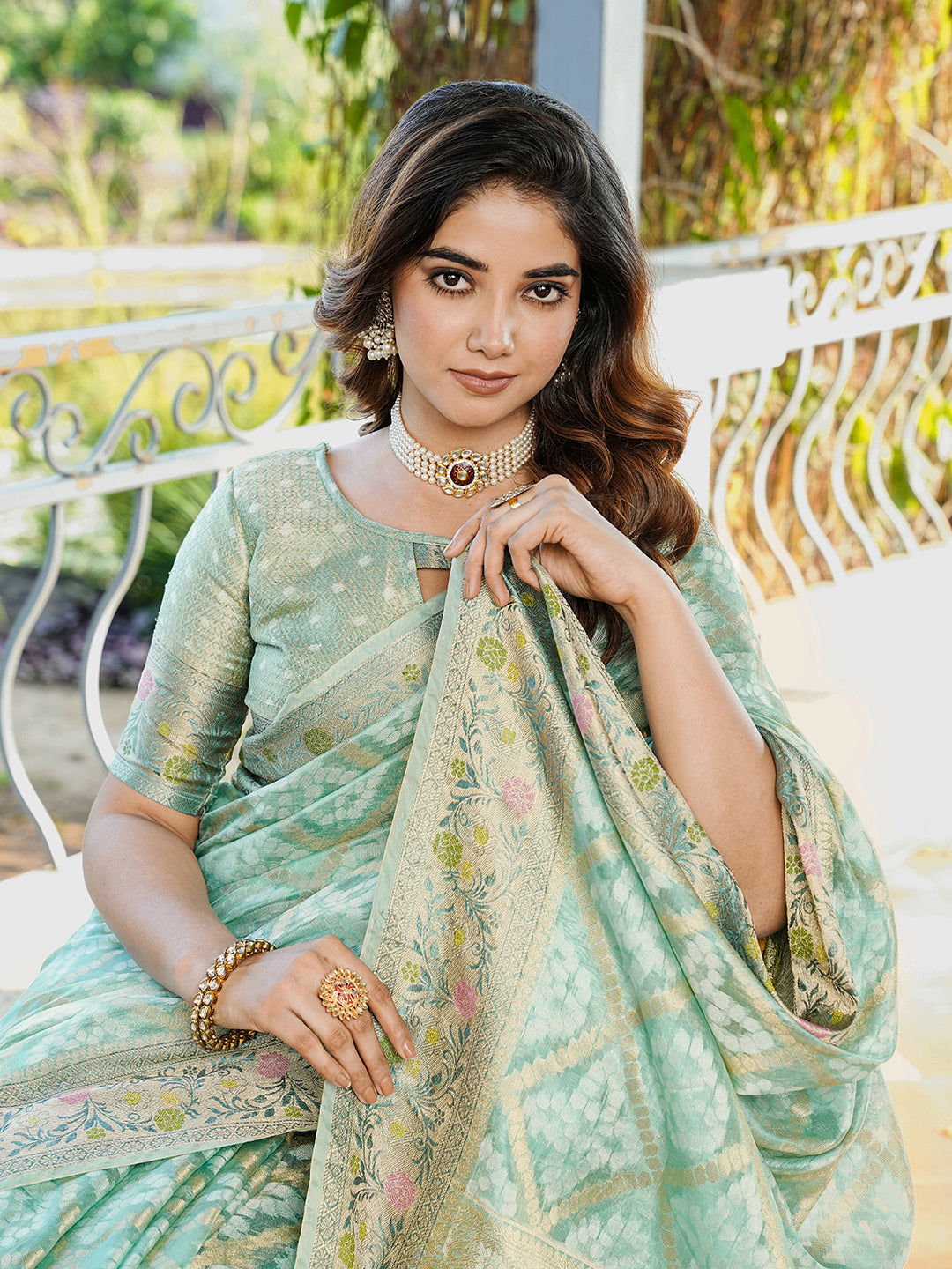 Sky Organza Zari Woven Patola Saree