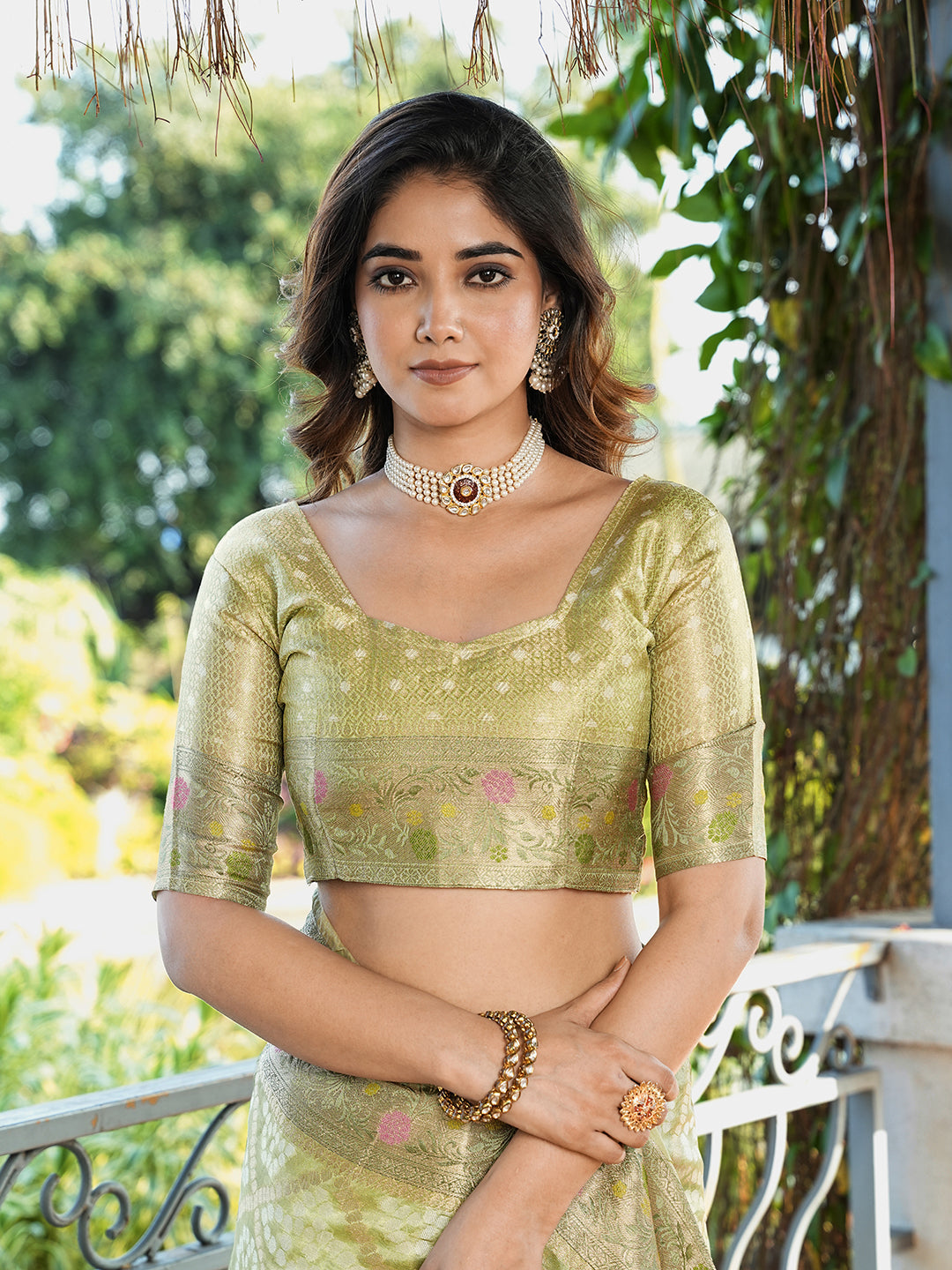 Pista Green Organza Zari Woven Patola Saree