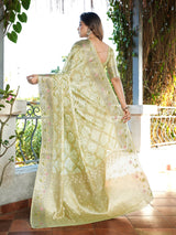 Pista Green Organza Zari Woven Patola Saree