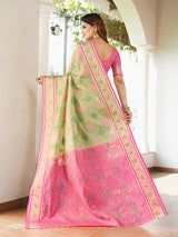 Pista Green Organza Zari Woven Patola Saree