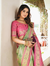 Pista Green Organza Zari Woven Patola Saree