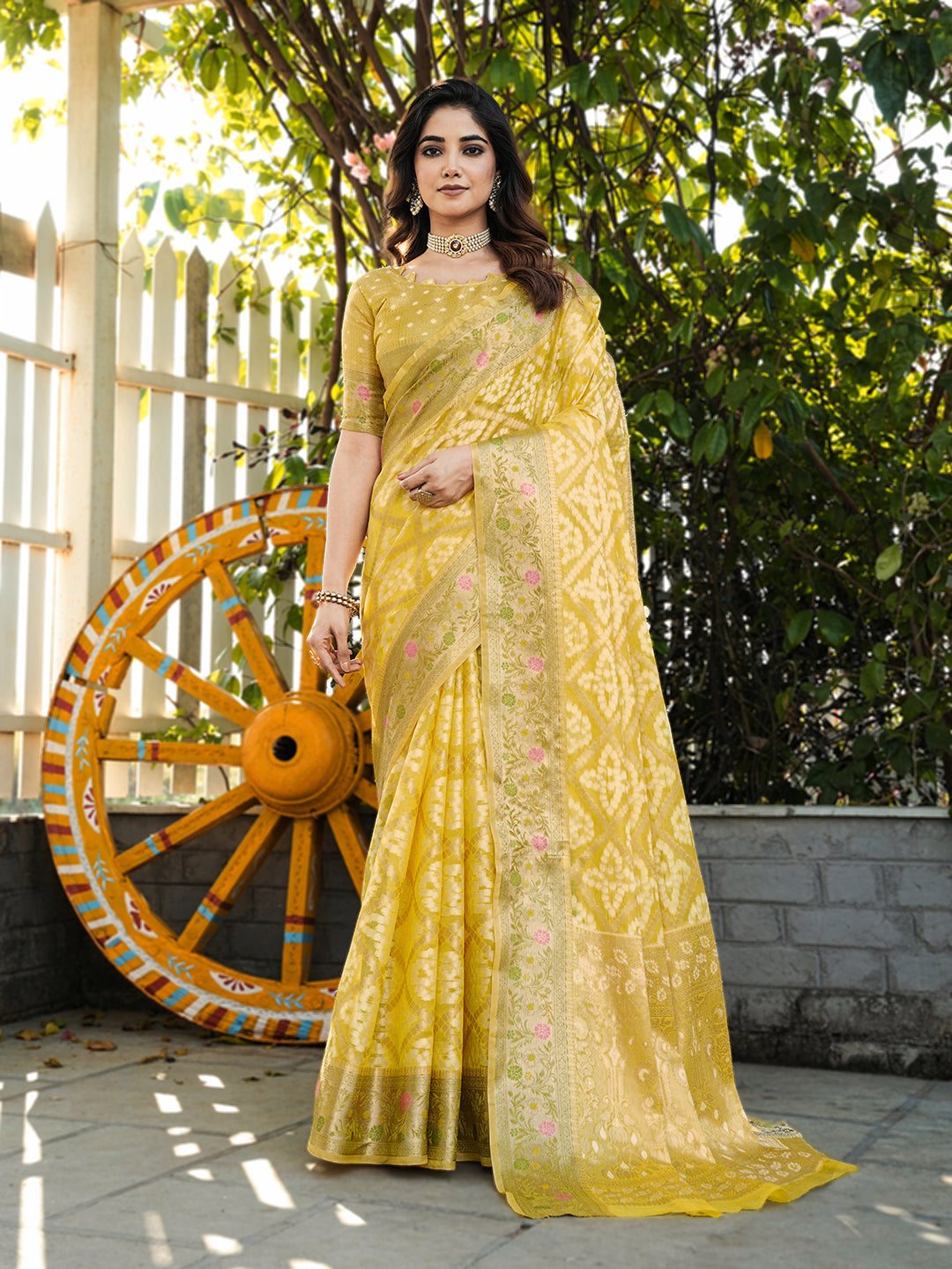 Yellow Organza Zari Woven Patola Saree