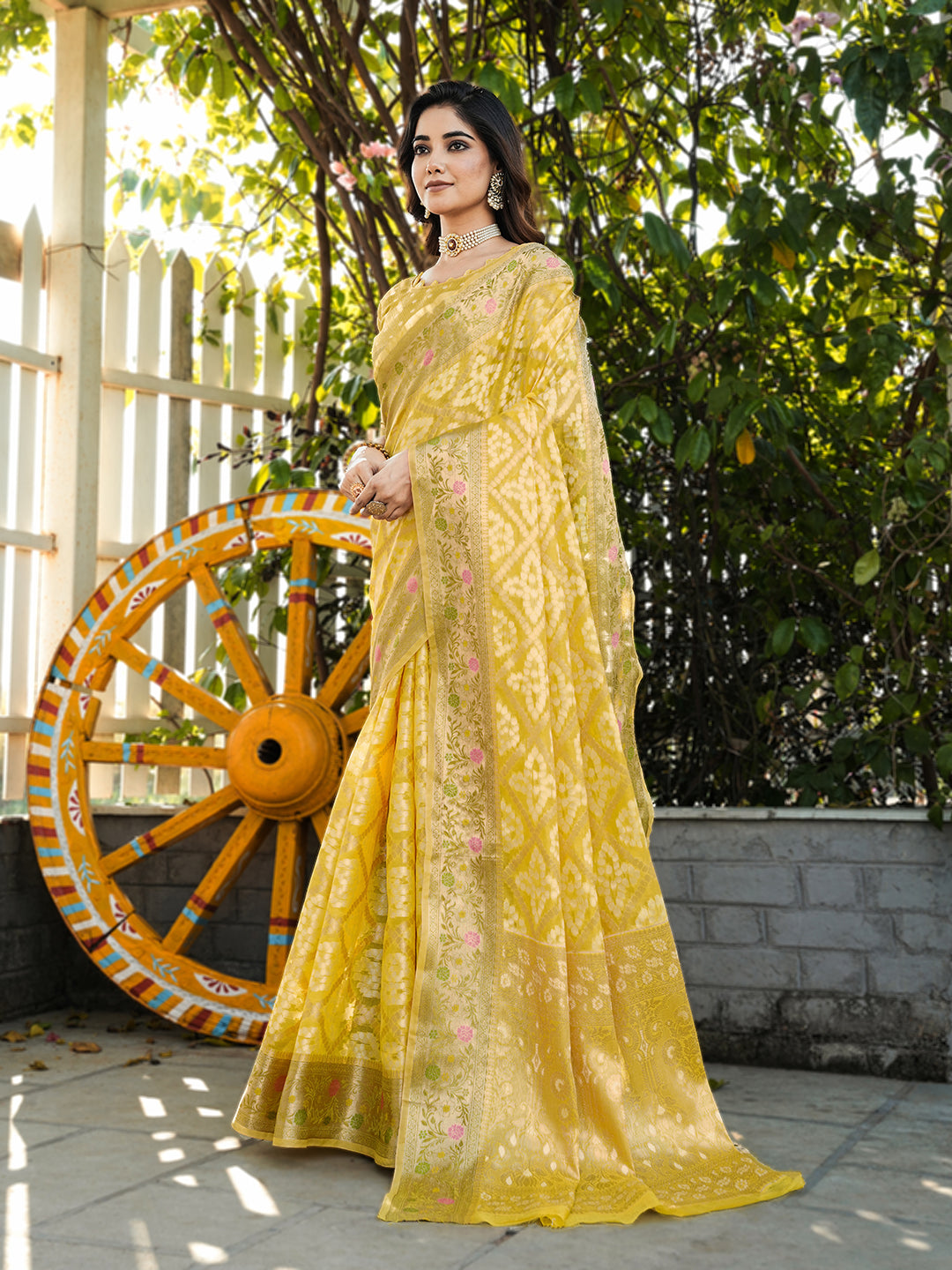 Yellow Organza Zari Woven Patola Saree
