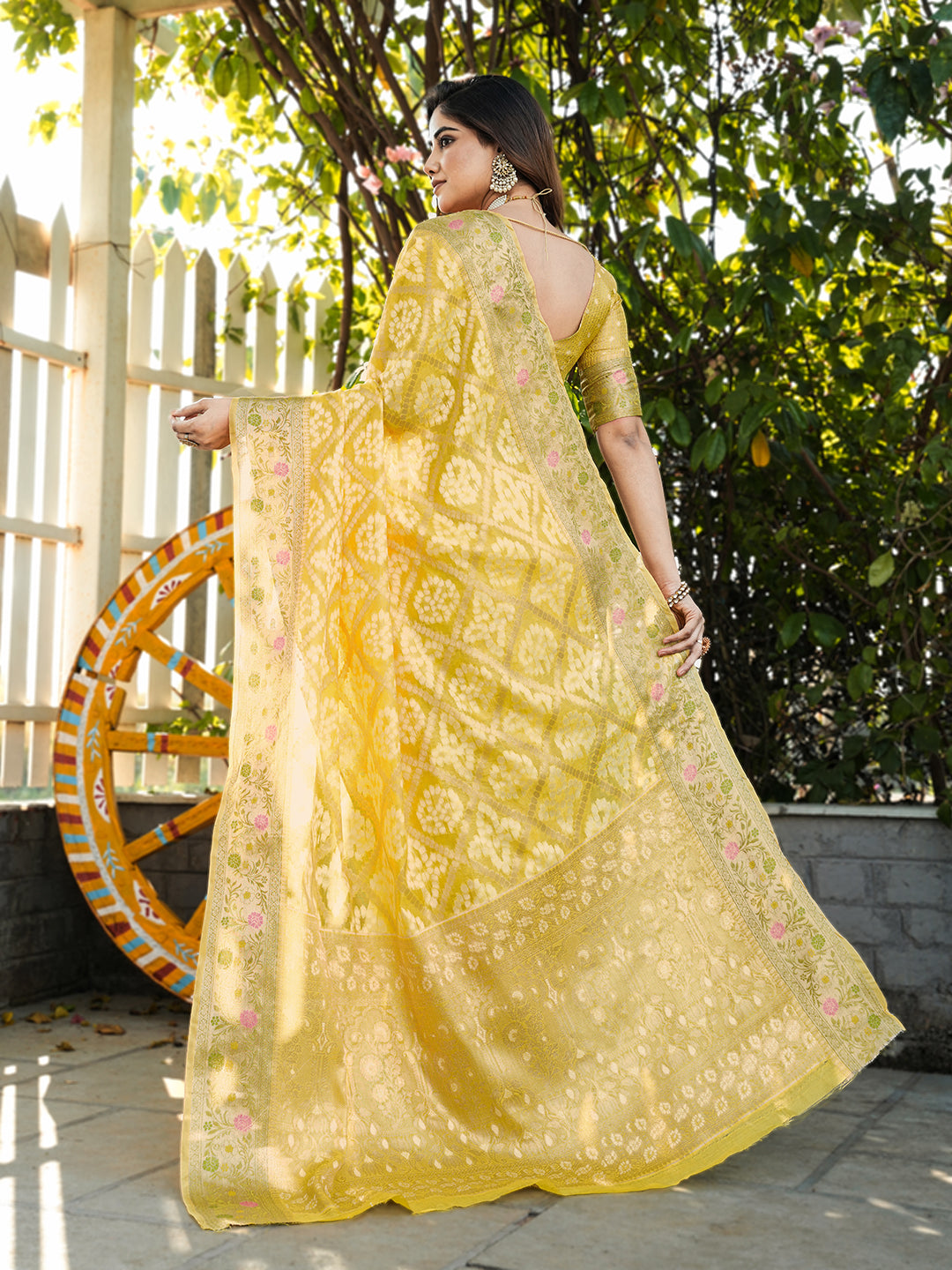 Yellow Organza Zari Woven Patola Saree