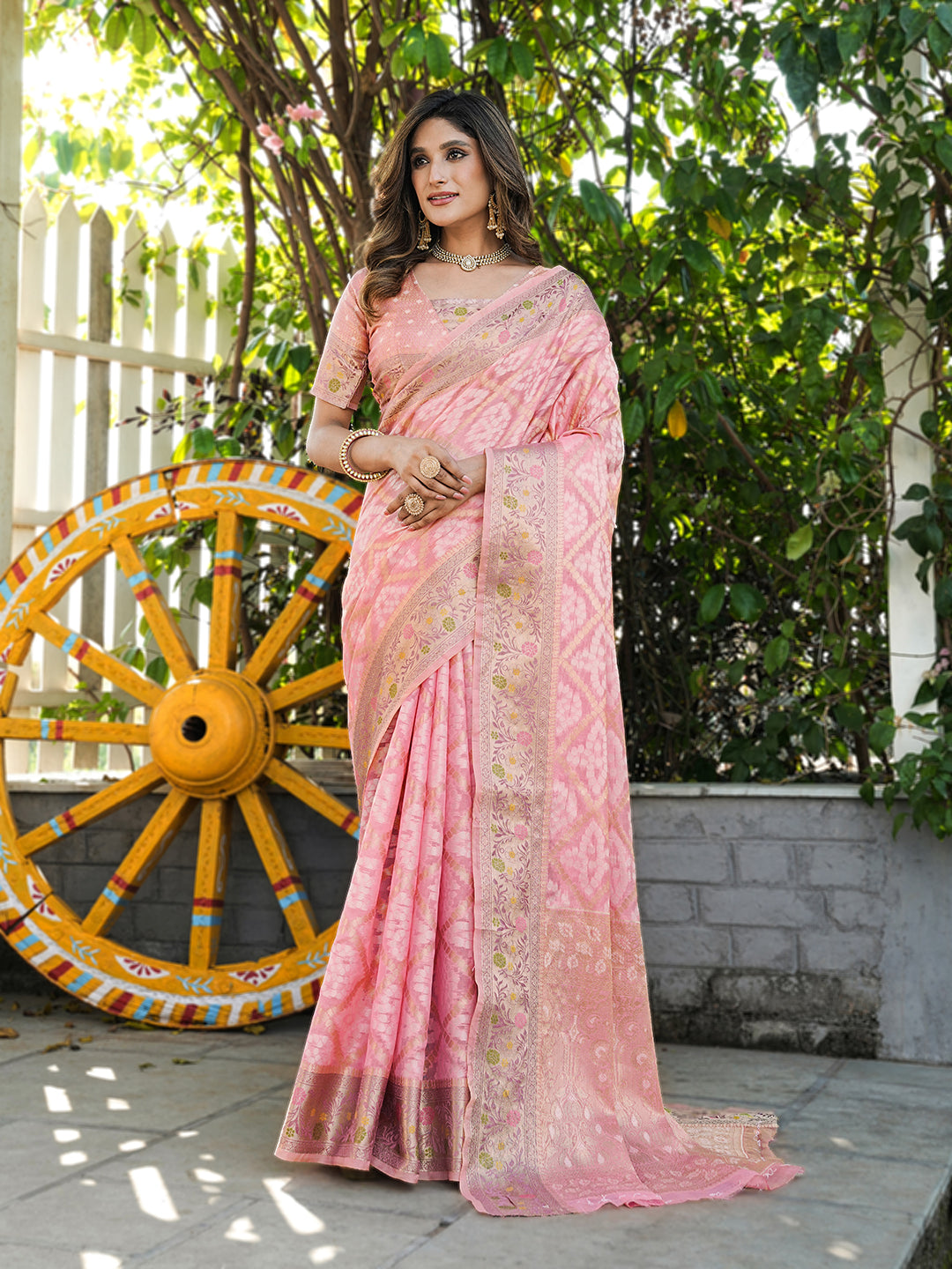 Pink Organza Zari Woven Patola Saree
