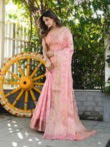 Pink Organza Zari Woven Patola Saree