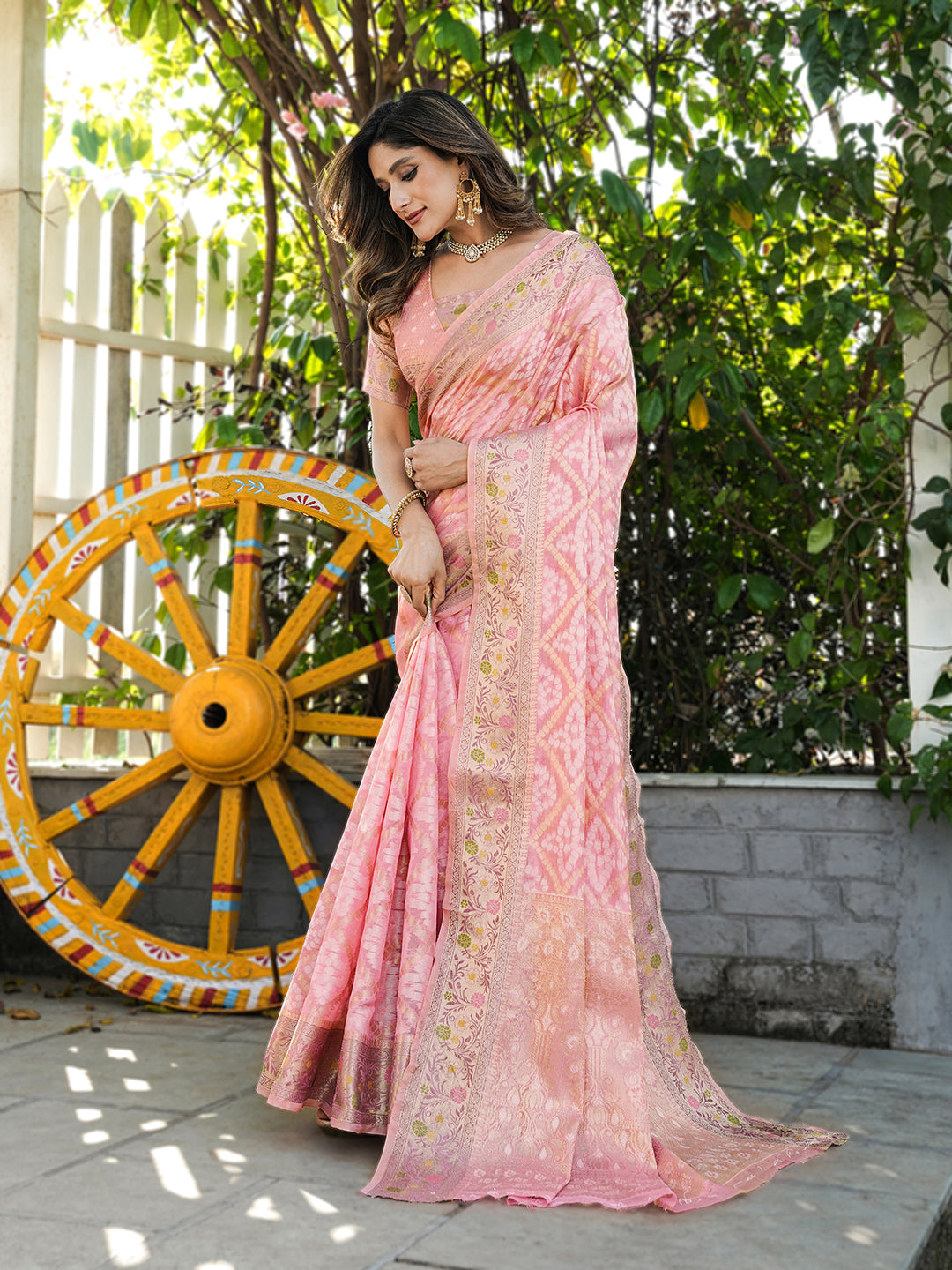Pink Organza Zari Woven Patola Saree
