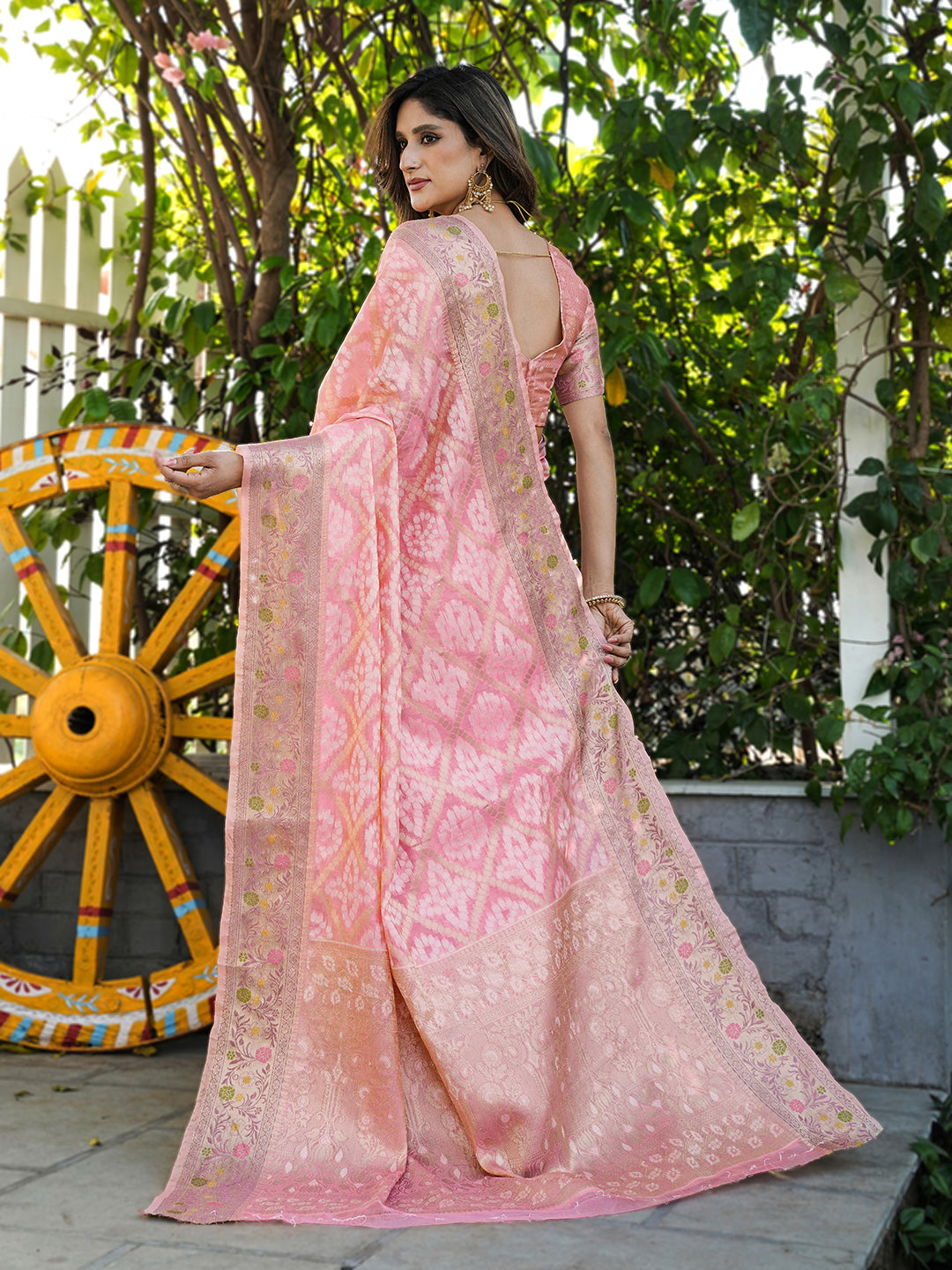 Pink Organza Zari Woven Patola Saree