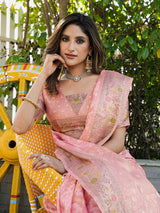 Pink Organza Zari Woven Patola Saree