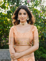 Peach Organza Zari Woven Patola Saree