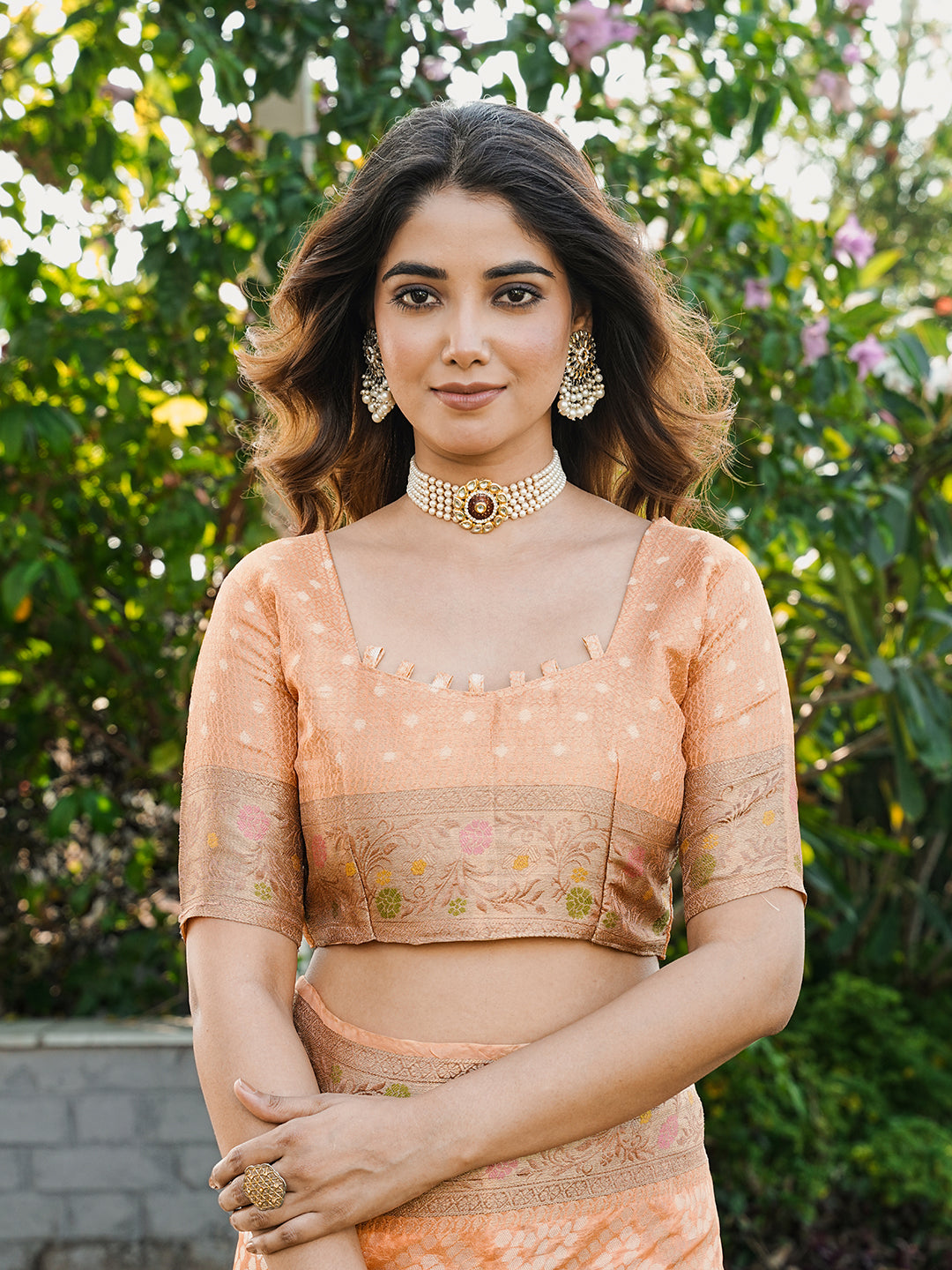Peach Organza Zari Woven Patola Saree