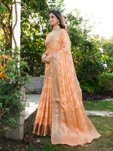 Peach Organza Zari Woven Patola Saree