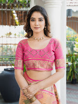 Peach Organza Zari Woven Patola Saree