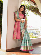 Sky Blue Organza Zari Woven Patola Saree
