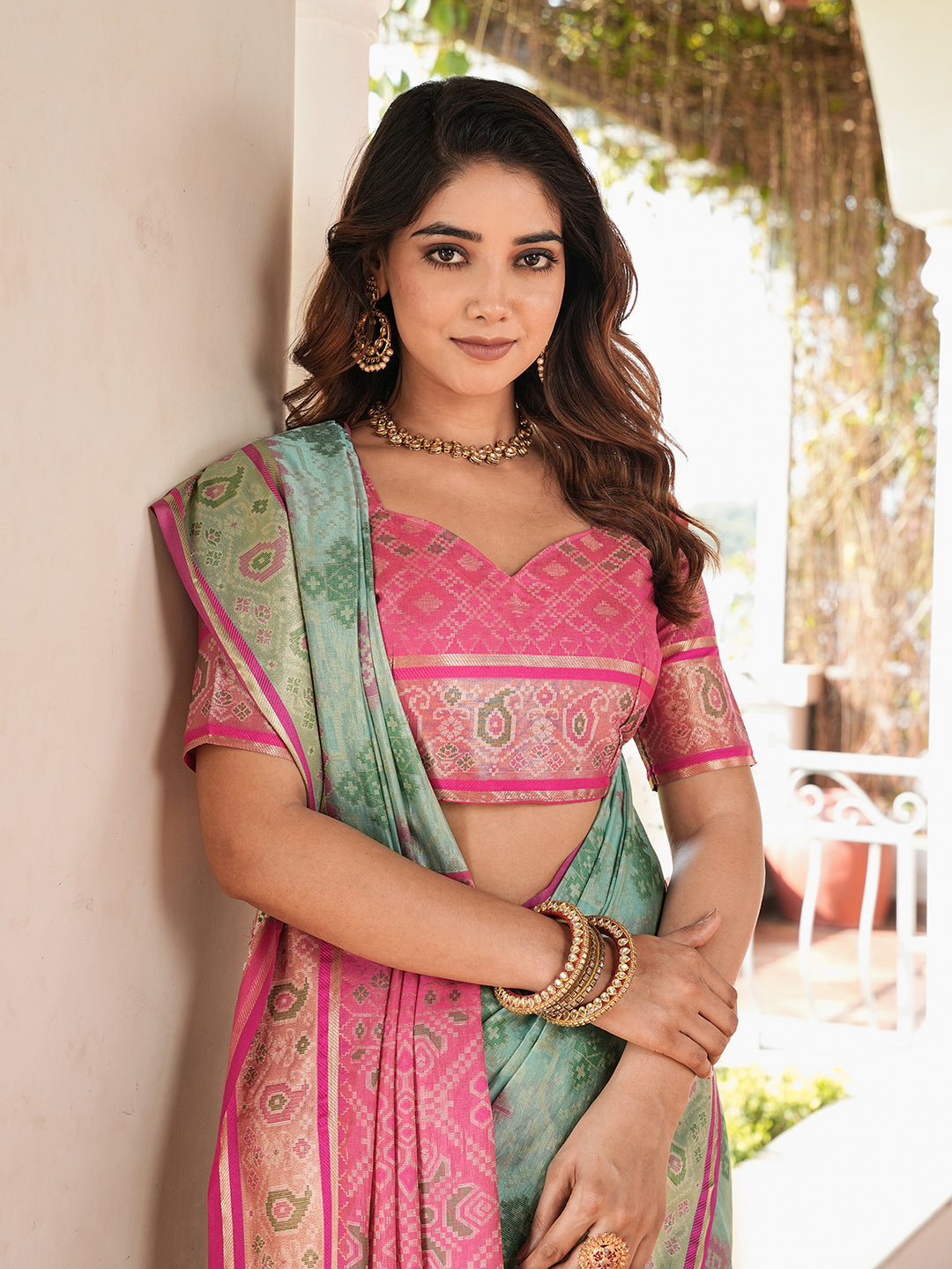 Sky Blue Organza Zari Woven Patola Saree