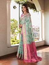 Sky Blue Organza Zari Woven Patola Saree