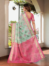 Sky Blue Organza Zari Woven Patola Saree