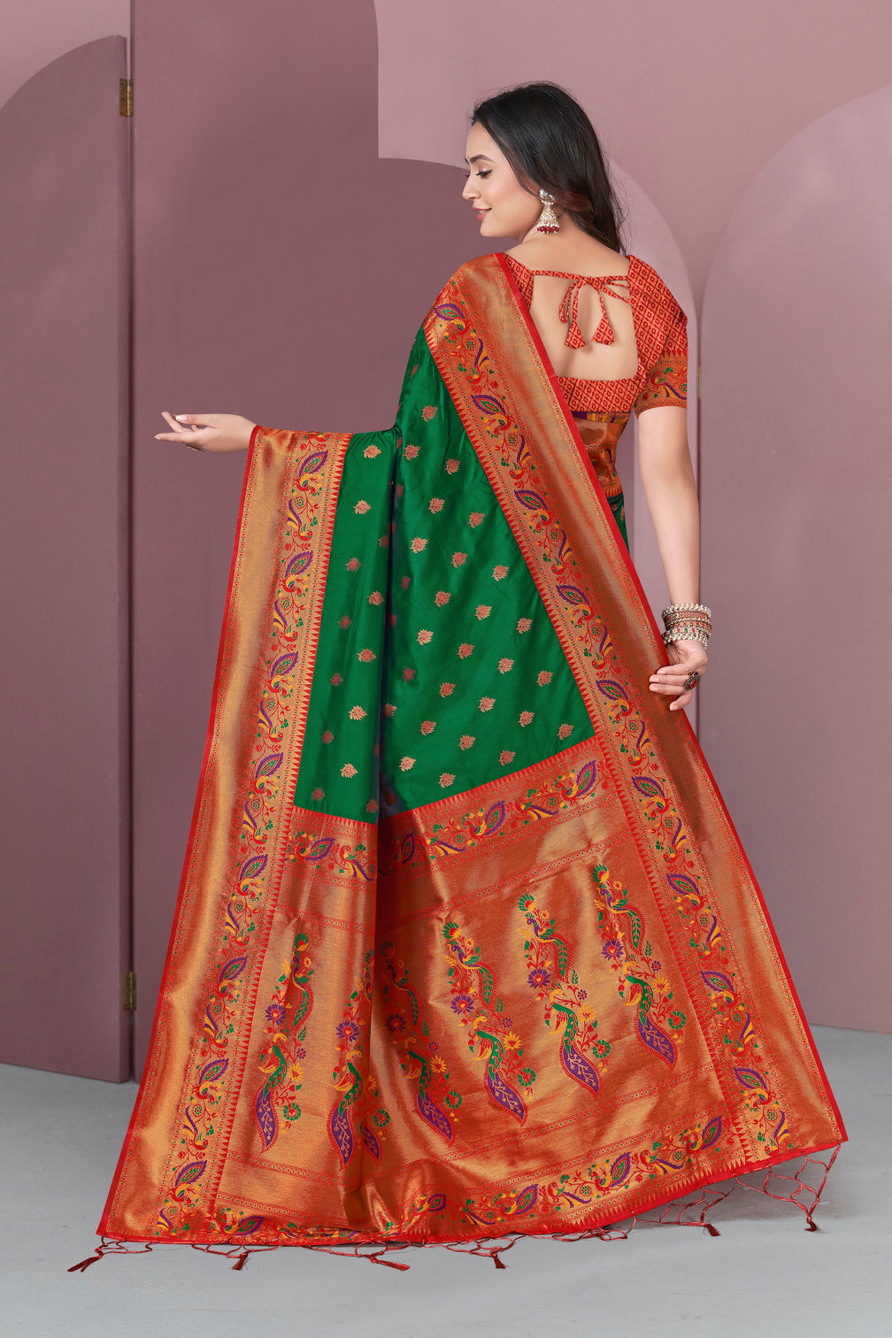 Green original meenakari paithani silk zari woven saree