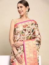 Pure Organza Pink Colour Floral Print Saree