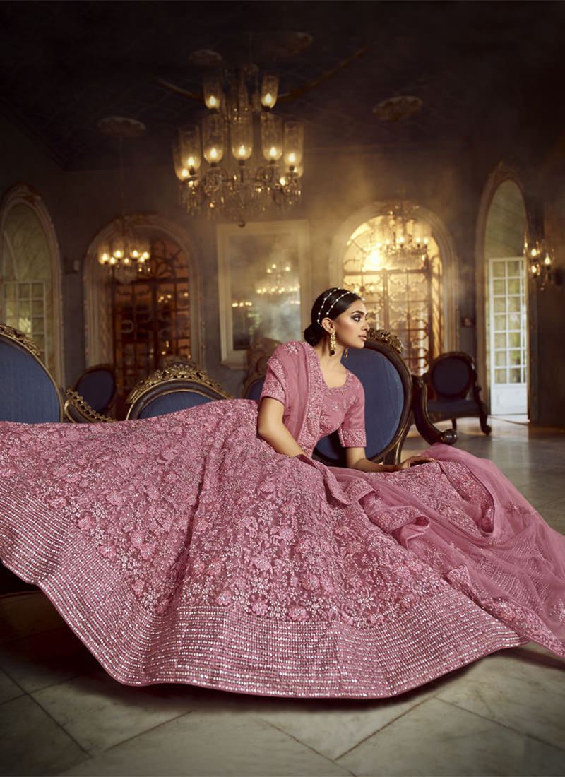 Marvelous Pink Dori Zarkan Work Soft Net Lehenga Choli