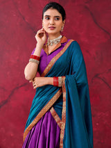 Precious Purple Zari Weaving Cotton Traditional Half Saree Lehenga