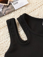 image, Girls Black Ribbed Sleeveless Crop Top &amp; Striped Wide Leg Pants Set