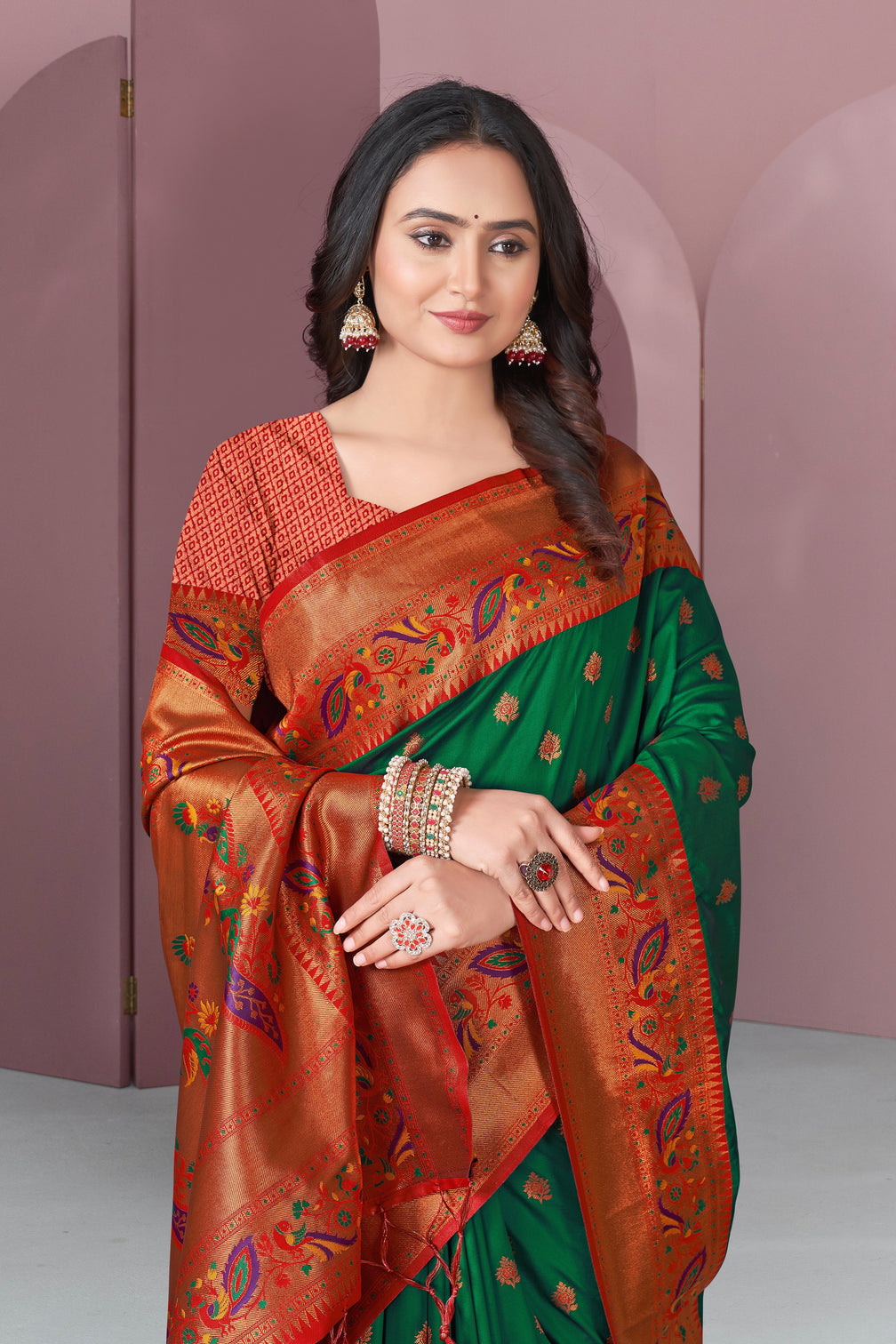 Green original meenakari paithani silk zari woven saree