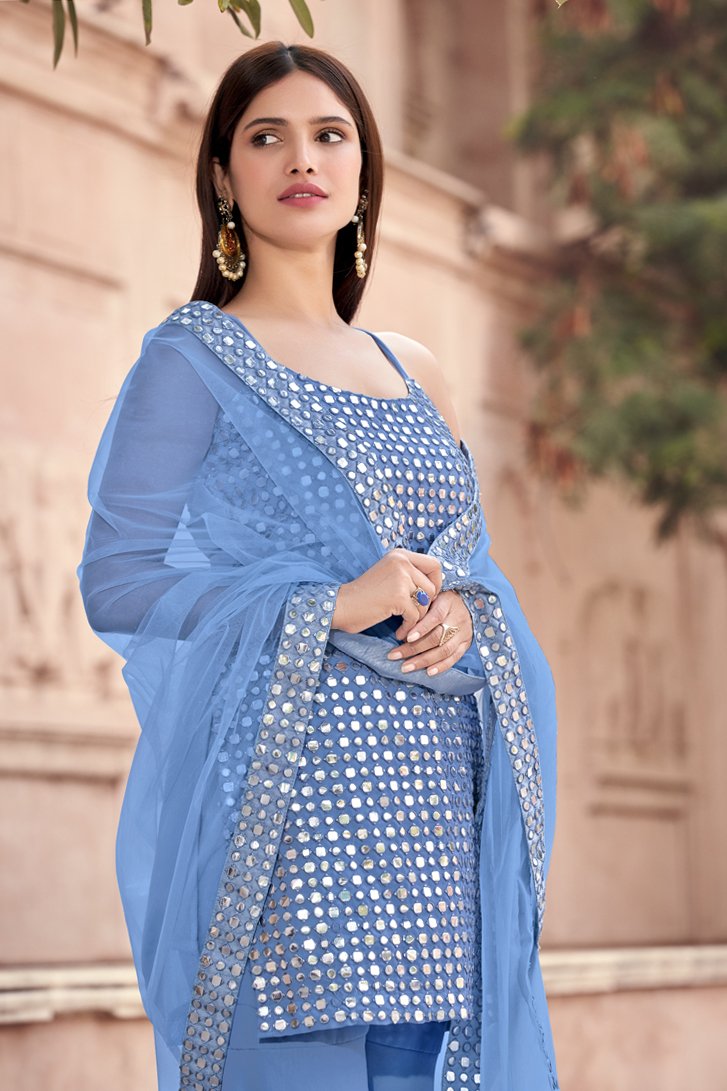 Designer Grey Color Semi Stitched Kurti & Sharara Party Wear