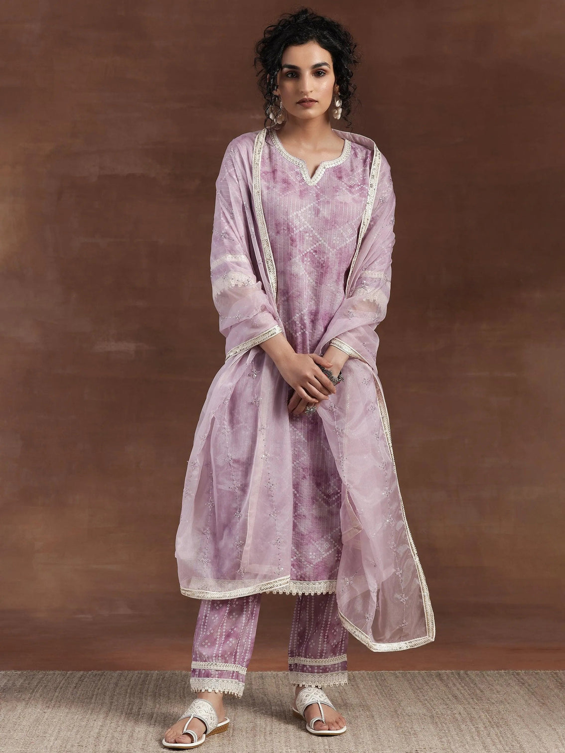 Mameraa Purple Printed Cotton Straight Suit With Dupatta