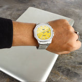 ABREXO Nautilus Date Working Square Yellow Dial Silver Quartz Mechanism Watch For Boys Analog Watch  - For Men Abx4567-YL SL