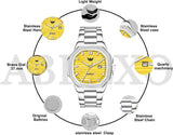 ABREXO Nautilus Date Working Square Yellow Dial Silver Quartz Mechanism Watch For Boys Analog Watch  - For Men Abx4567-YL SL