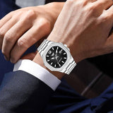 ABREXO Nautilus Series Date Working Square Black Dial Silver Quartz Watch For Boys Analog Watch  - For Men Abx4569-BK DT