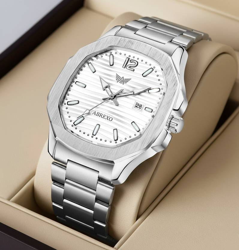 ABREXO Nautilus Series Date Working Square Silver Dial Silver Quartz Watch For Boys Analog Watch  - For Men Abx4569-SL DT