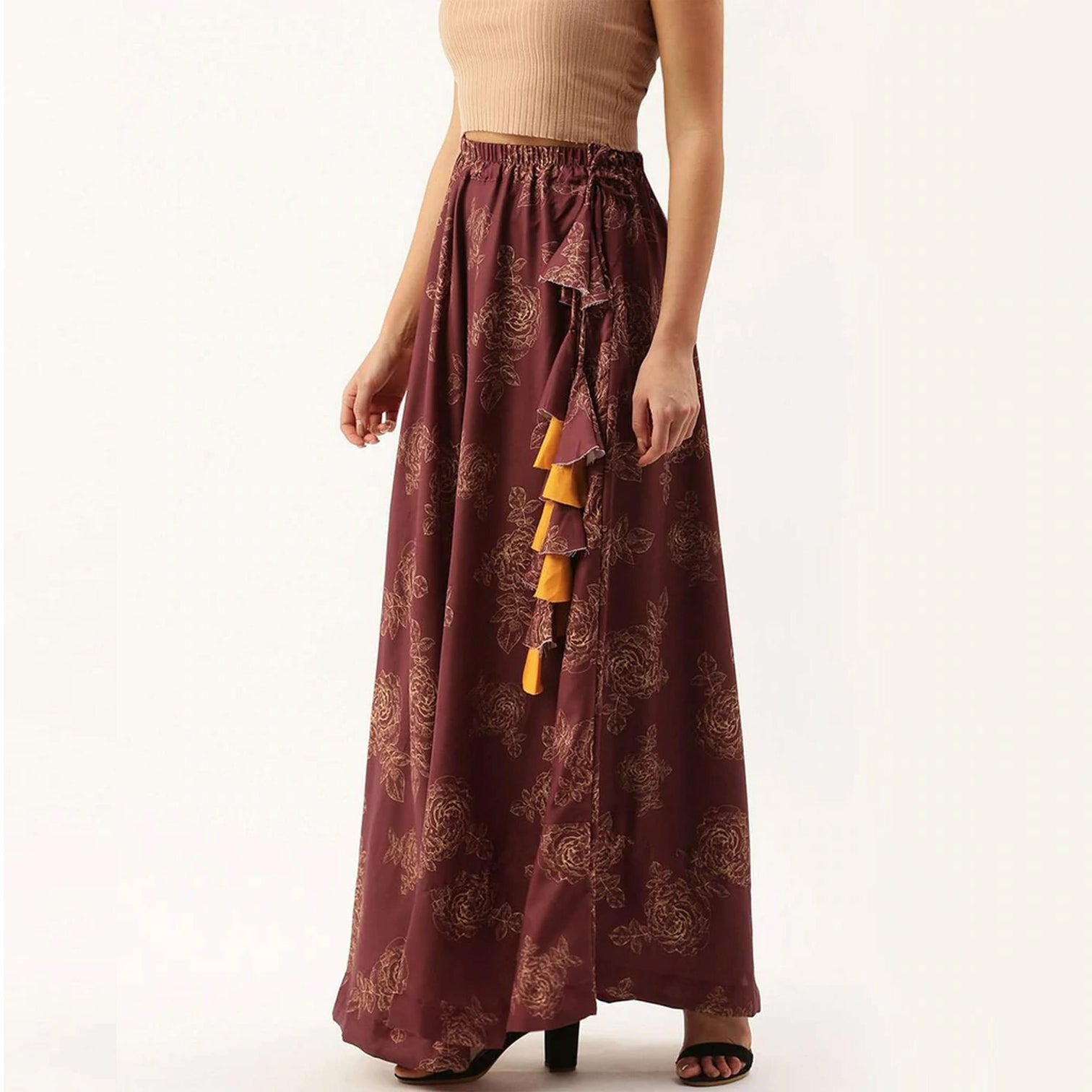 Maroon Color Cotton Skirt with Digital Print